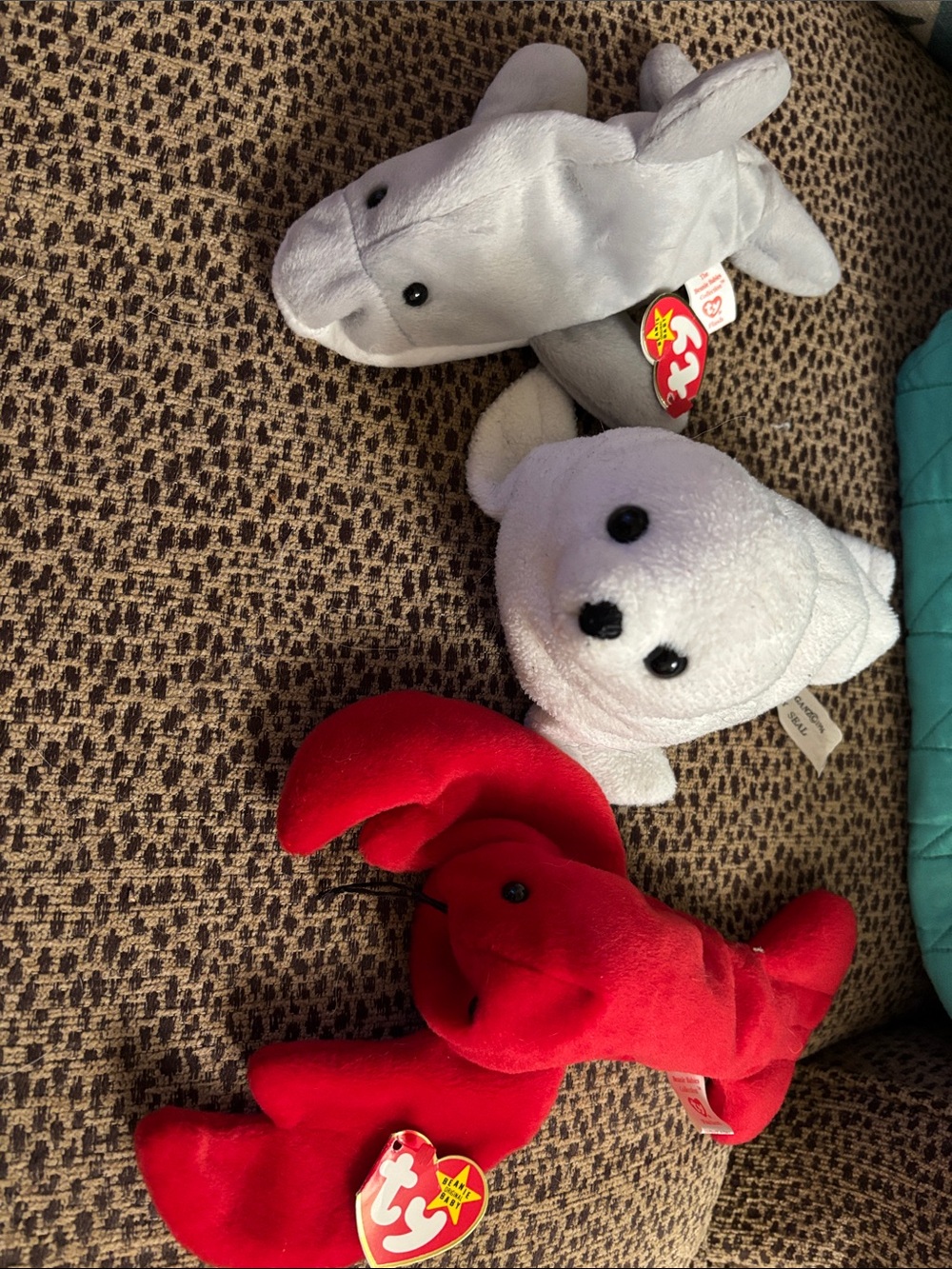 Plush Sea Trio - Gray Dolphin, White Seal & Red Lobster